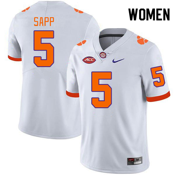 Women #5 Josh Sapp Clemson Tigers College Football Jerseys Stitched-White - Click Image to Close